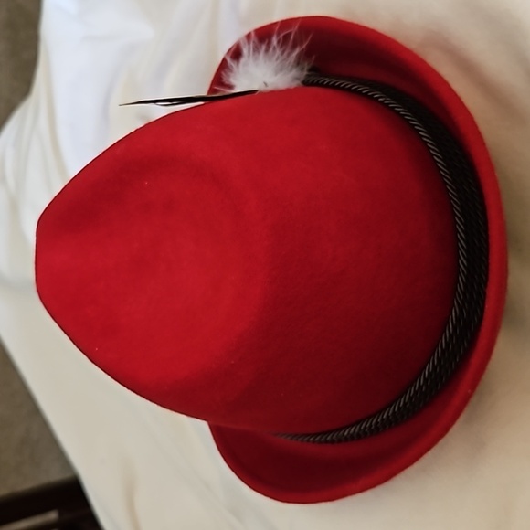 Vintage Traditional Austrian Alpine Red Tyrolean Felt Fedora Oktoberfest Hat - Picture 4 of 8